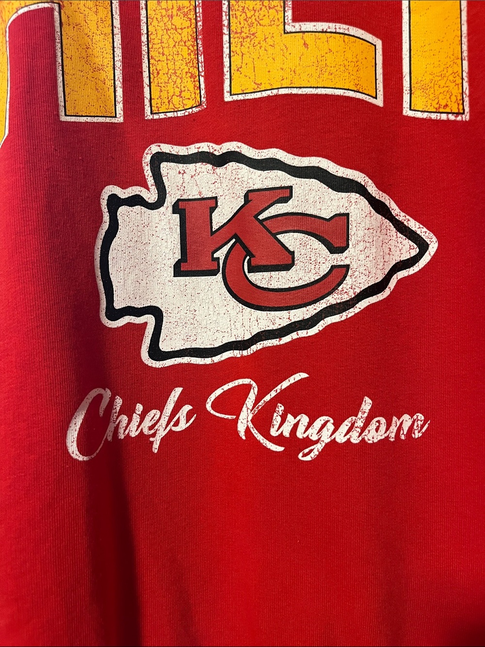 NFL Red Kansas City Chiefs Graphic Crewneck Sweatshirt with Yellow Lettering - Picture 10 of 13